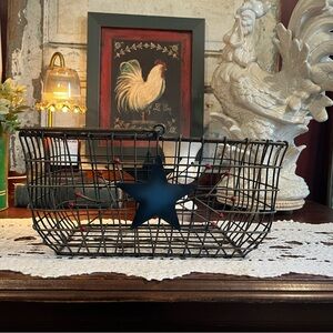 Rustic Metal Wire Basket with Star Accent